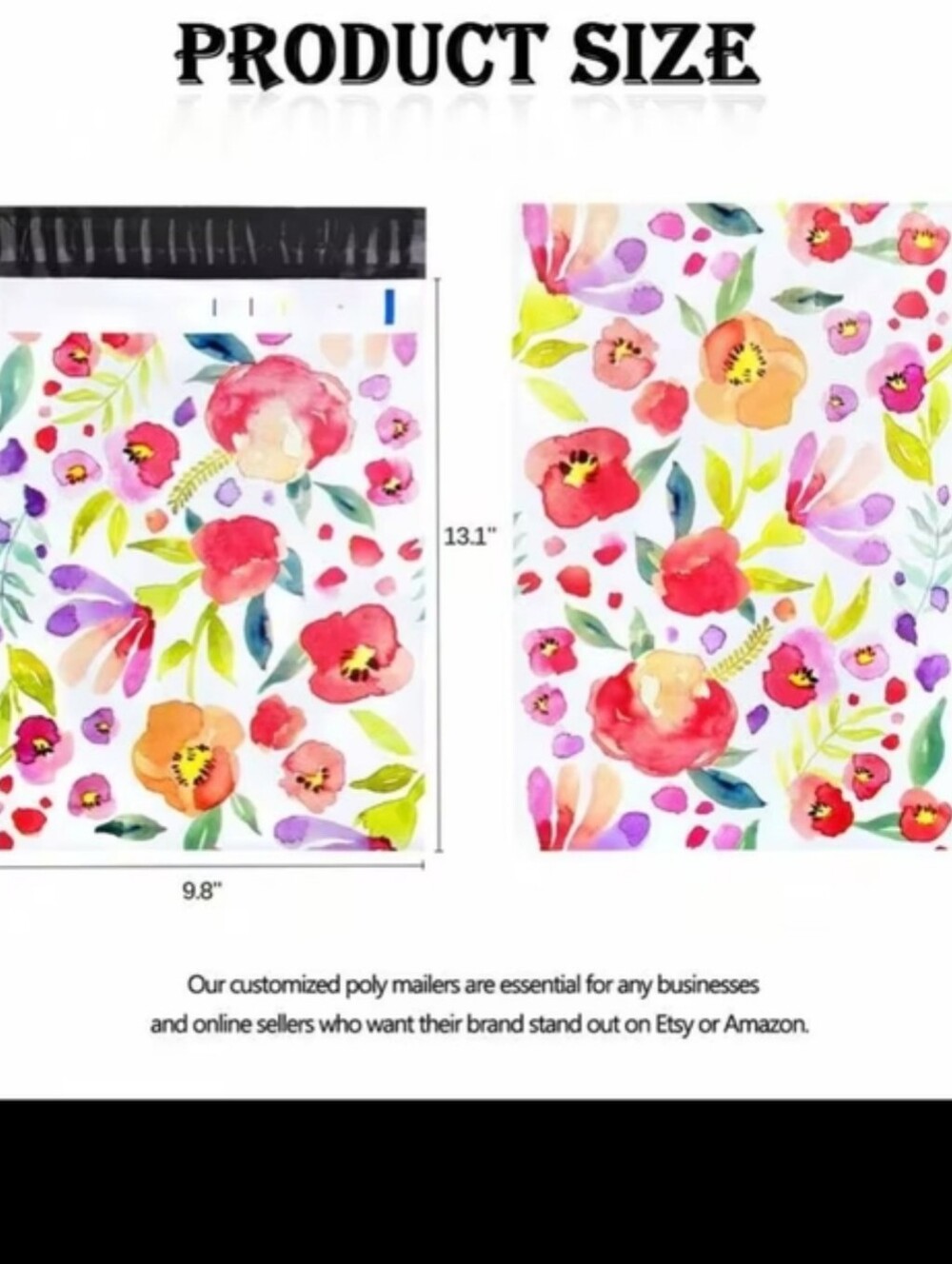 20 Floral Watercolor Poly Mailers 9.8"X -13.1" & 20 Random Thank You Cards